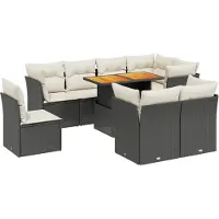Syfax 9-tlg. Garten-Sofagarnitur mit Kissen Schwarz Poly Rattan