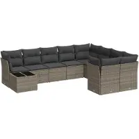 Syfax 10-tlg. Garten-Sofagarnitur mit Kissen Grau Poly Rattan