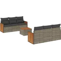 Syfax 7-tlg. Garten-Sofagarnitur mit Kissen Grau Poly Rattan