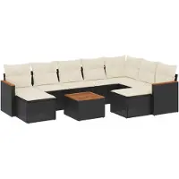 Syfax 10-tlg. Garten-Sofagarnitur mit Kissen Schwarz Poly Rattan