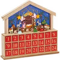 Ed Brubaker Adventskalender Krippe Holz Blau Rot 34,5 x 32 x 6 cm