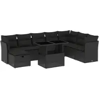 Syfax 9-tlg. Garten-Sofagarnitur mit Kissen Schwarz Poly Rattan