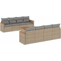 Syfax 9-tlg. Garten-Sofagarnitur mit Kissen Beige Poly Rattan