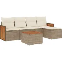 Syfax 6-tlg. Garten-Sofagarnitur mit Kissen Beige Poly Rattan