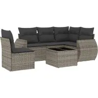 Syfax 6-tlg. Garten-Sofagarnitur mit Kissen Grau Poly Rattan