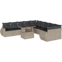 Syfax 11-tlg. Garten-Sofagarnitur mit Kissen Hellgrau Poly Rattan