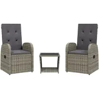Syfax 3-tlg. Garten-Essgruppe mit Kissen Grau Poly Rattan