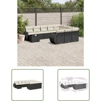 The Living Store 11-tlg. Garten-Sofagarnitur mit Kissen Schwarz Poly Rattan