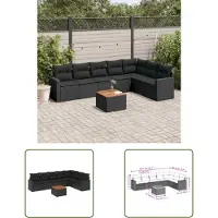 The Living Store 8-tlg. Garten-Sofagarnitur mit Kissen Schwarz Poly Rattan