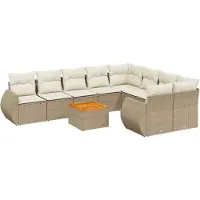 Syfax 10-tlg. Garten-Sofagarnitur mit Kissen Beige Poly Rattan