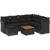 Syfax 8-tlg. Garten-Sofagarnitur mit Kissen Schwarz Poly Rattan