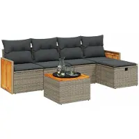 Syfax 6-tlg. Garten-Sofagarnitur mit Kissen Grau Poly Rattan