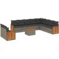 Syfax 11-tlg. Garten-Sofagarnitur mit Kissen Grau Poly Rattan