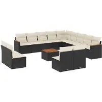 Syfax 14-tlg. Garten-Sofagarnitur mit Kissen Schwarz Poly Rattan
