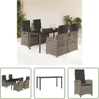 The Living Store 5-tlg. Garten-Essgruppe mit Kissen Grau Poly Rattan
