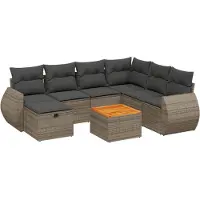 Syfax 8-tlg. Garten-Sofagarnitur mit Kissen Grau Poly Rattan