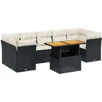 Syfax 8-tlg. Garten-Sofagarnitur mit Kissen Schwarz Poly Rattan