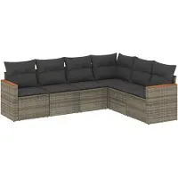 Syfax 6-tlg. Garten-Sofagarnitur mit Kissen Grau Poly Rattan