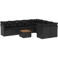 Syfax 10-tlg. Garten-Sofagarnitur mit Kissen Schwarz Poly Rattan