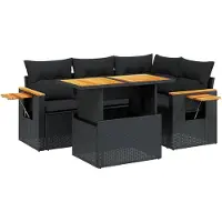 Syfax 5-tlg. Garten-Sofagarnitur mit Kissen Schwarz Poly Rattan