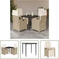 The Living Store 5-tlg. Garten-Essgruppe mit Kissen Beige Poly Rattan