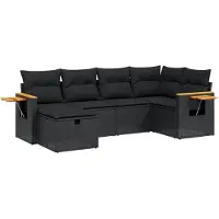 Syfax 6-tlg. Garten-Sofagarnitur mit Kissen Schwarz Poly Rattan