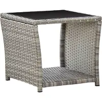 Syfax Couchtisch Grau 45x45x40 cm Poly Rattan und Glas