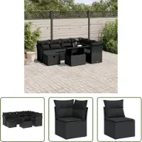 The Living Store 8-tlg. Garten-Sofagarnitur mit Kissen Schwarz Poly Rattan