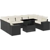 Syfax 10-tlg. Garten-Sofagarnitur mit Kissen Schwarz Poly Rattan