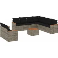 Syfax 10-tlg. Garten-Sofagarnitur mit Kissen Grau Poly Rattan