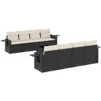 Syfax 9-tlg. Garten-Sofagarnitur mit Kissen Schwarz Poly Rattan