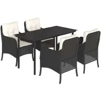 Syfax 5-tlg. Garten-Essgruppe mit Kissen Schwarz Poly Rattan