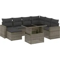 Syfax 8-tlg. Garten-Sofagarnitur mit Kissen Grau Poly Rattan