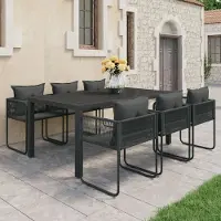 The Living Store 7-tlg. Garten-Essgruppe PVC Rattan Schwarz