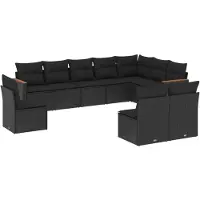 Syfax 10-tlg. Garten-Sofagarnitur mit Kissen Schwarz Poly Rattan