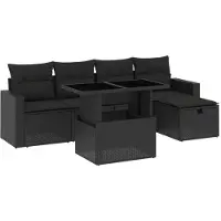 Syfax 6-tlg. Garten-Sofagarnitur mit Kissen Schwarz Poly Rattan