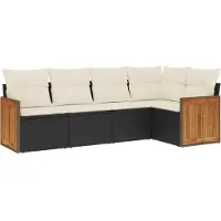 Syfax 5-tlg. Garten-Sofagarnitur mit Kissen Schwarz Poly Rattan