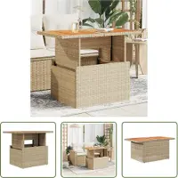 The Living Store Gartentisch Beige 100x55x73 cm Poly Rattan und Akazienholz