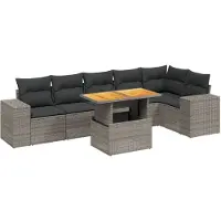 Syfax 7-tlg. Garten-Sofagarnitur mit Kissen Grau Poly Rattan