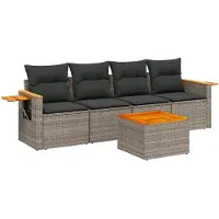 Syfax 8-tlg. Garten-Sofagarnitur mit Kissen Grau Poly Rattan