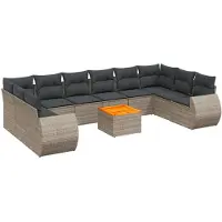 Syfax 11-tlg. Garten-Sofagarnitur mit Kissen Grau Poly Rattan