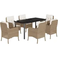 Syfax 7-tlg. Garten-Essgruppe mit Kissen Beige Poly Rattan