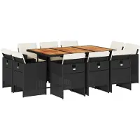 Syfax 11-tlg. Garten-Essgruppe mit Kissen Schwarz Poly Rattan