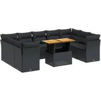 Syfax 10-tlg. Garten-Sofagarnitur mit Kissen Schwarz Poly Rattan
