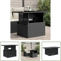 The Living Store Gartentisch mit Glasplatte Schwarz 100x55x73 cm Poly Rattan
