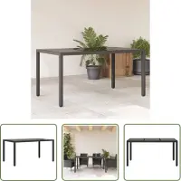 The Living Store Gartentisch mit Glasplatte Schwarz 150x90x75 cm Poly Rattan