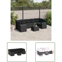 The Living Store 8-tlg. Garten-Sofagarnitur mit Kissen Schwarz Poly Rattan