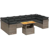 Syfax 11-tlg. Garten-Sofagarnitur mit Kissen Grau Poly Rattan