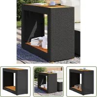 The Living Store Garten-Beistelltisch mit Holzplatte Schwarz Poly Rattan