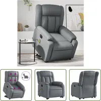 The Living Store Massagesessel mit Aufstehhilfe Elektrisch Grau Kunstleder
